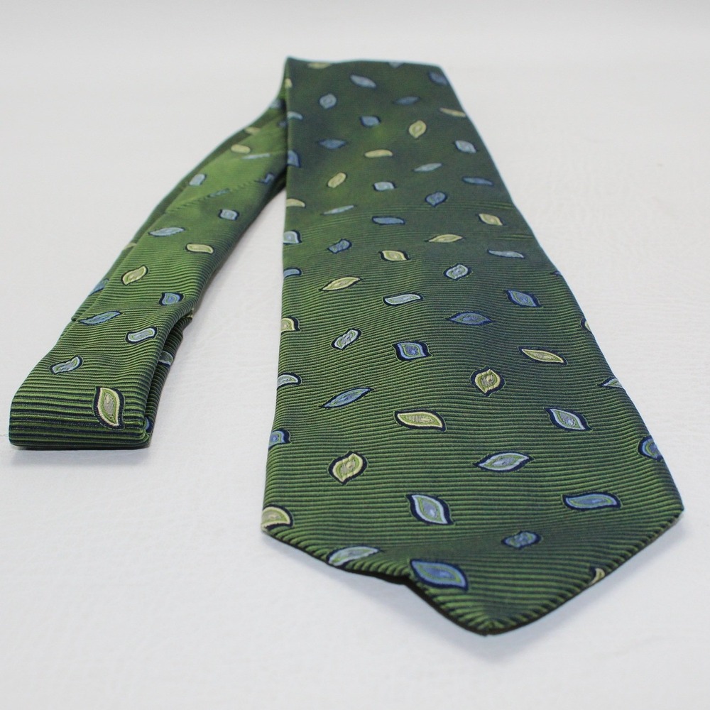 Corporate‎ Image Tom James Mens Silk Tie Green Leaf Pattern USA Made Necktie